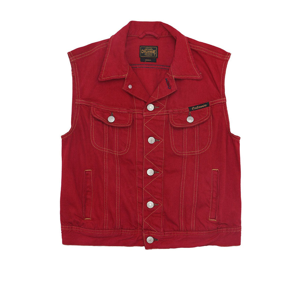 Pocket 12.4 oz Denim Ryder Vest - Red Macon Wash