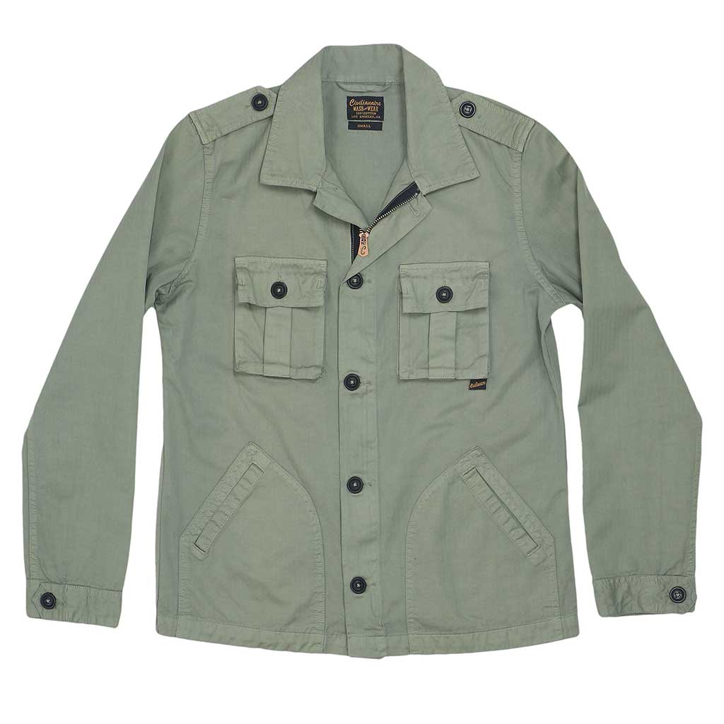 4-Pocket Cotton Herringbone Peace Jacket - Bottle Green