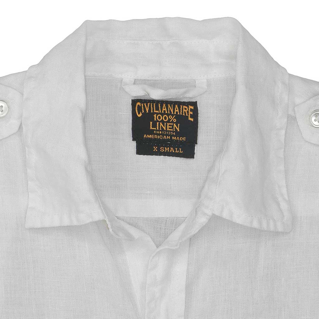 Long Sleeve Officer Linen Shirt - White