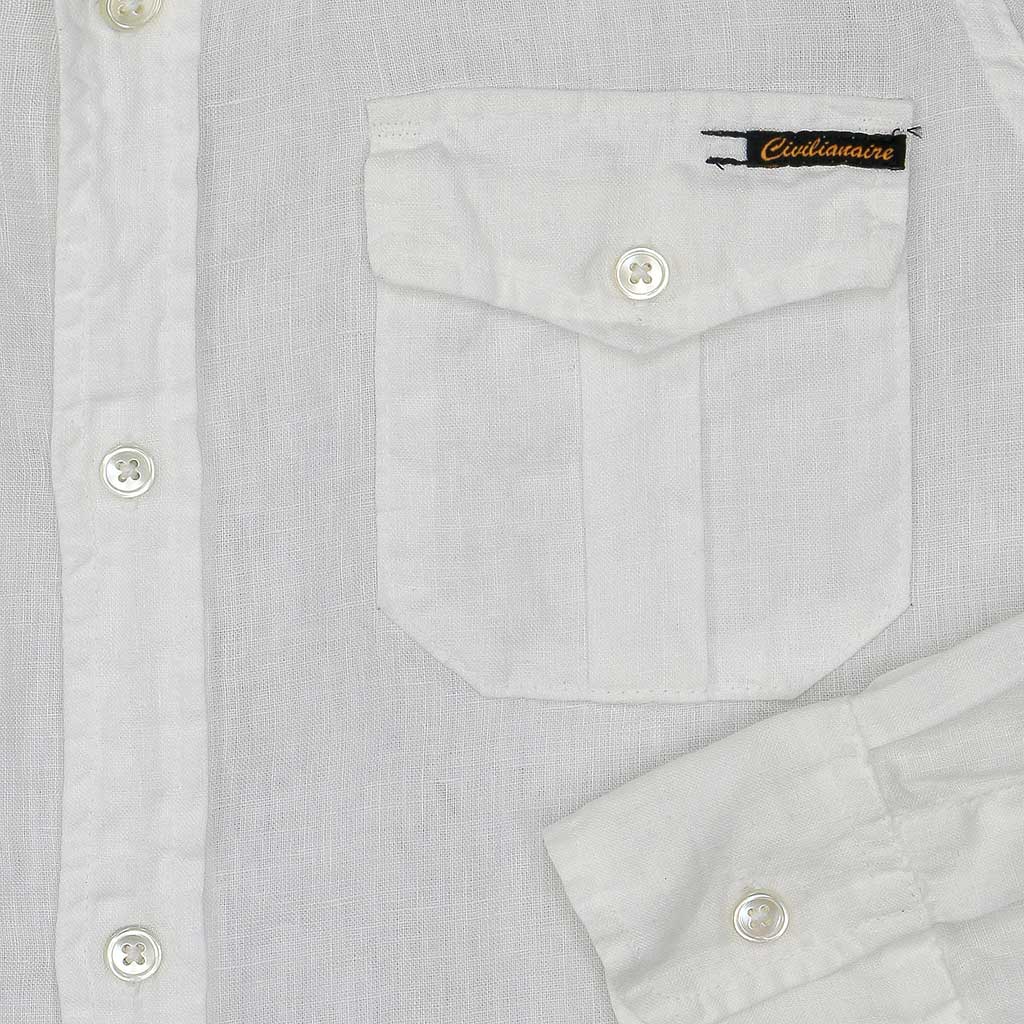 Long Sleeve Officer Linen Shirt - White