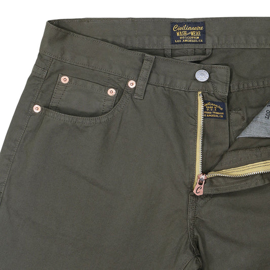 5-Pocket Slim Fit Twill Pants - Olive Khaki