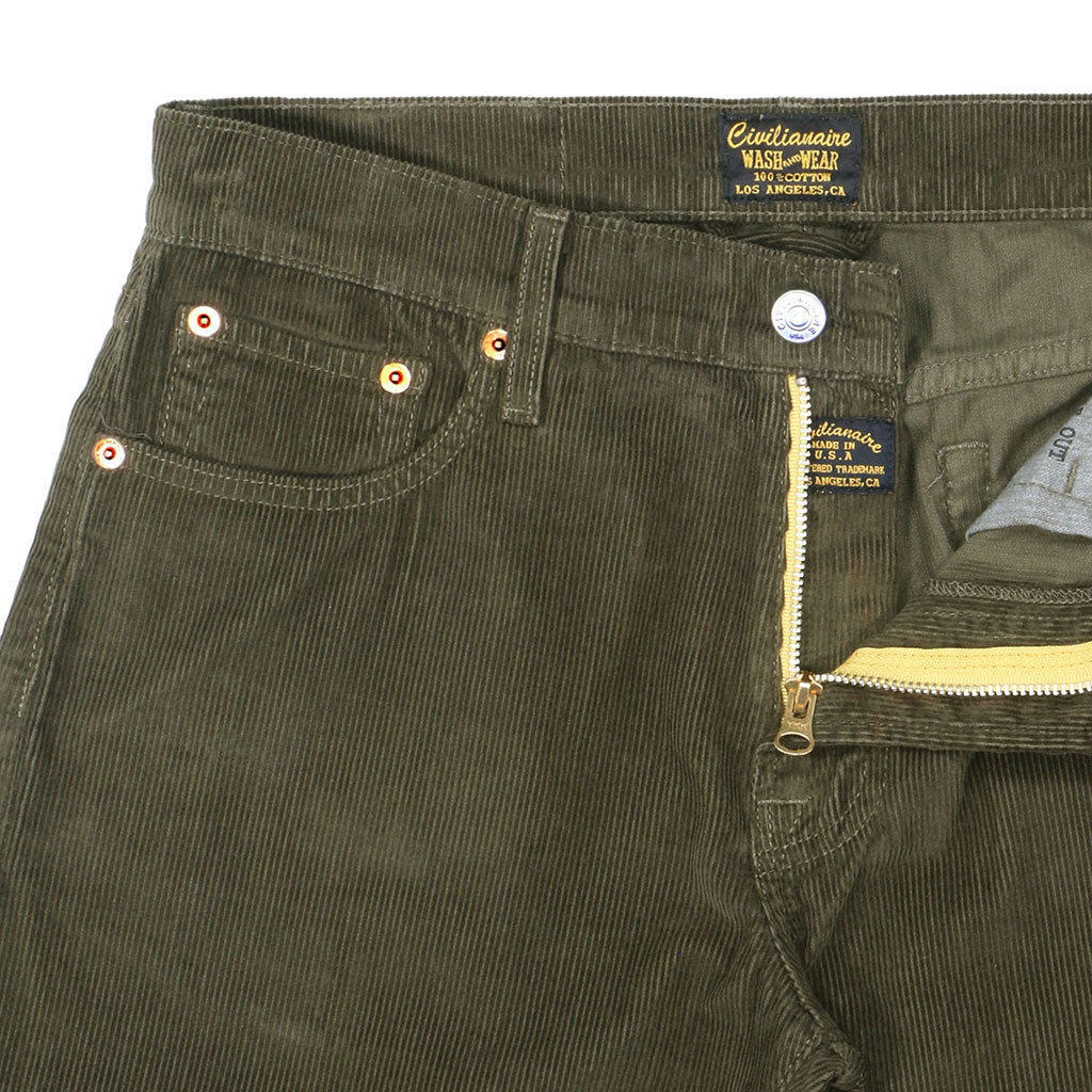 5-Pocket Slim Fit Corduroy Pants - Dark Army Green