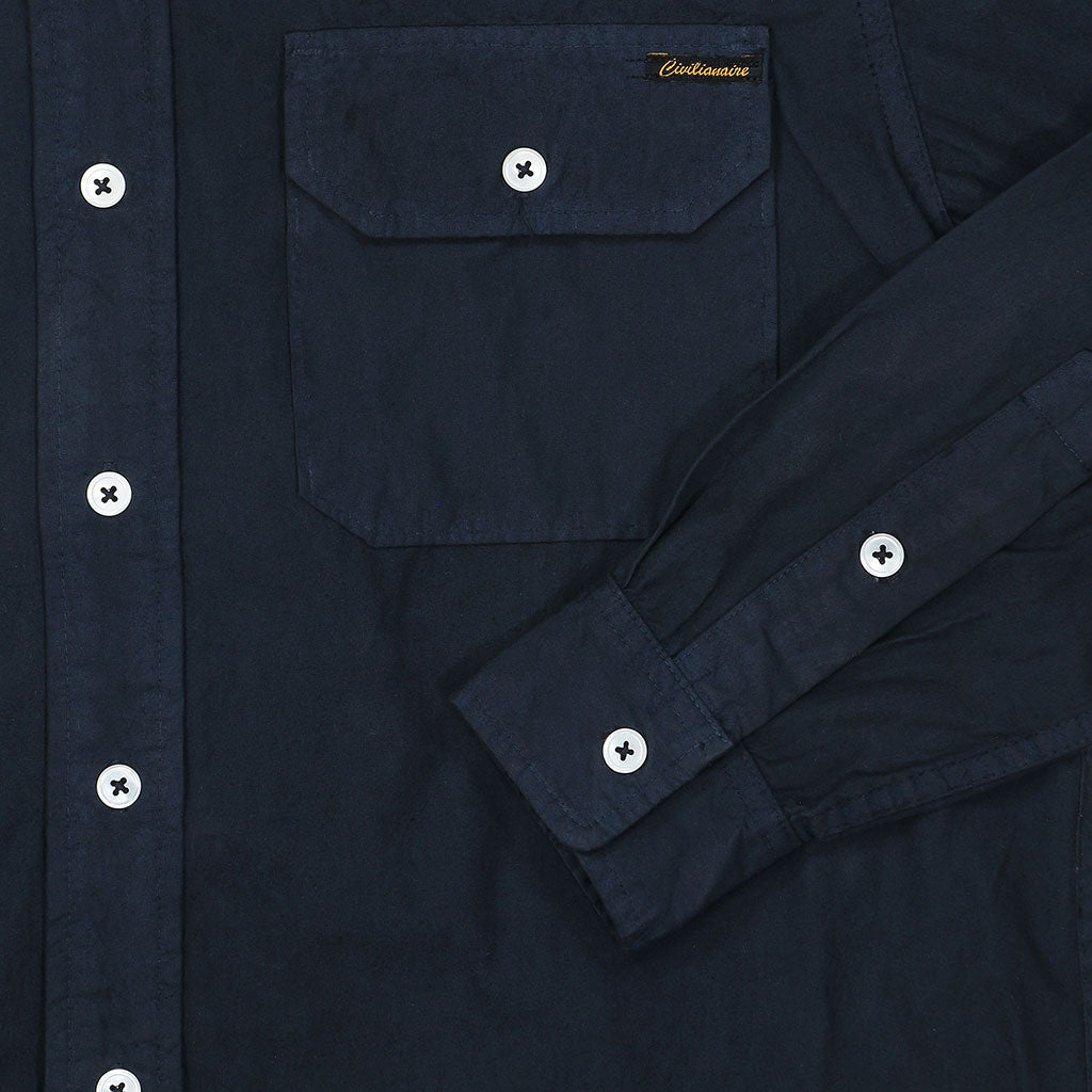Long Sleeve 2 Pocket Notch Flap Shirt Medium Weight Poplin - Dark Slate Blue