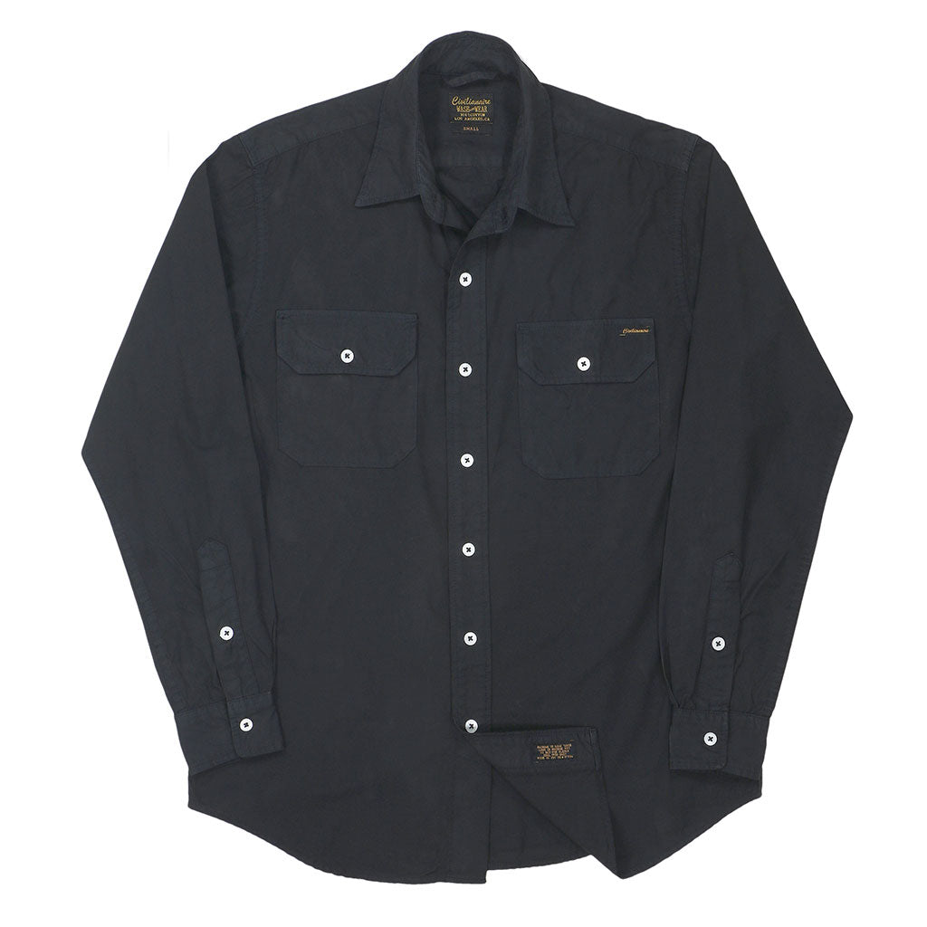 Long Sleeve 2 Pocket Notch Flap Shirt Medium Weight Poplin - Jet Black
