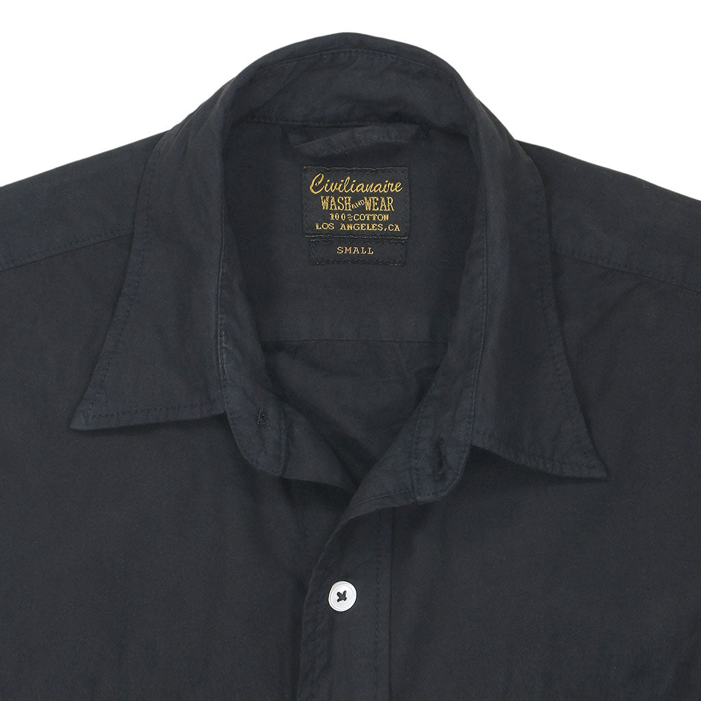 Long Sleeve 2 Pocket Notch Flap Shirt Medium Weight Poplin - Jet Black