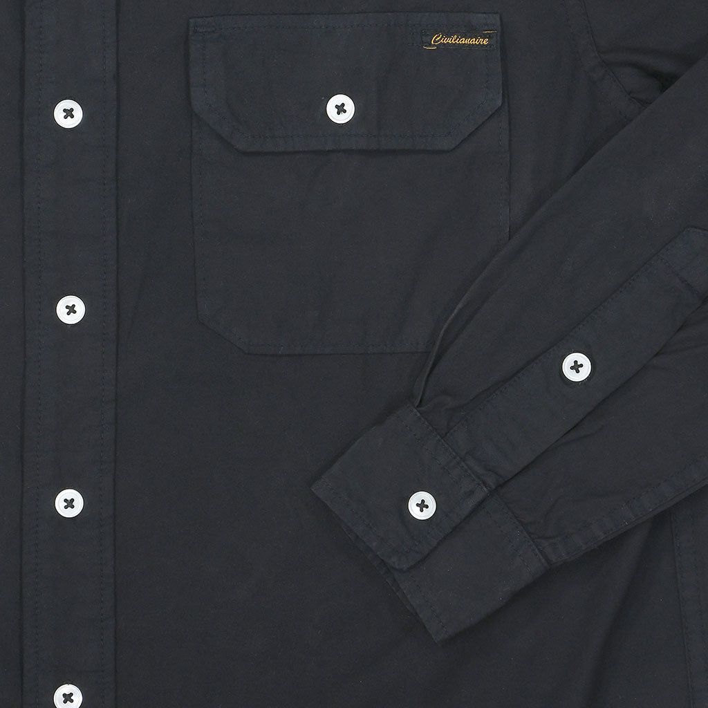 Long Sleeve 2 Pocket Notch Flap Shirt Medium Weight Poplin - Jet Black