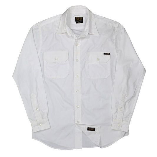 Long Sleeve 2 Pocket Notch Flap Shirt Medium Weight Poplin - White