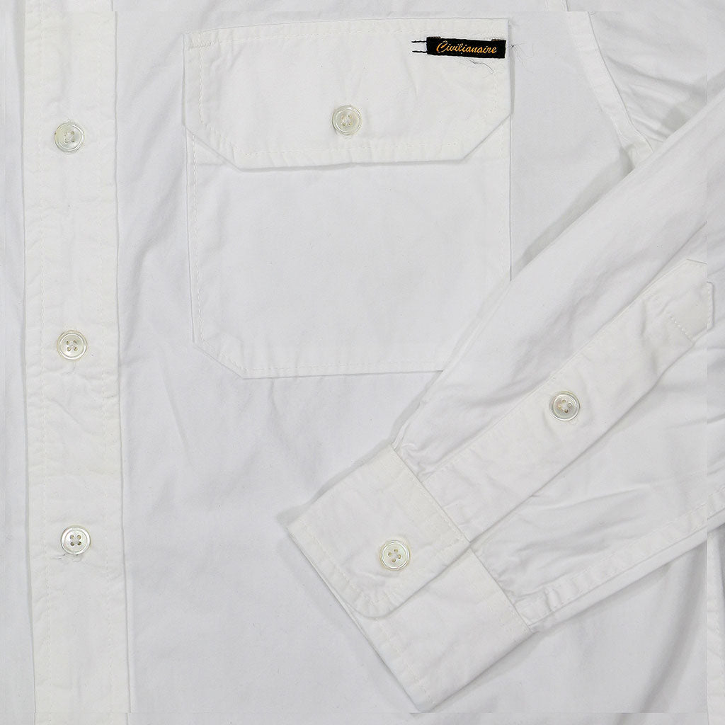 Long Sleeve 2 Pocket Notch Flap Shirt Medium Weight Poplin - White