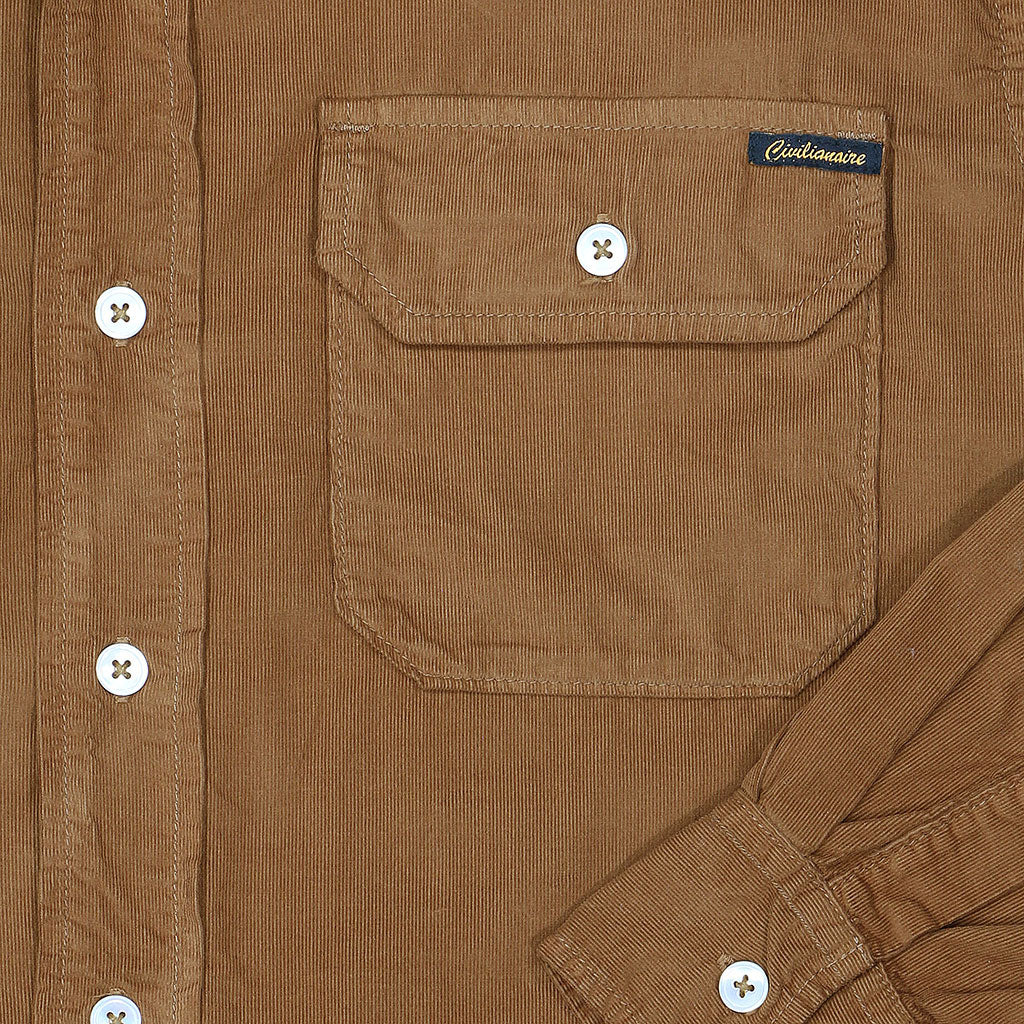 Long Sleeve Notch Flap Shirt 28-Wale Light Weight Corduroy - Kindling