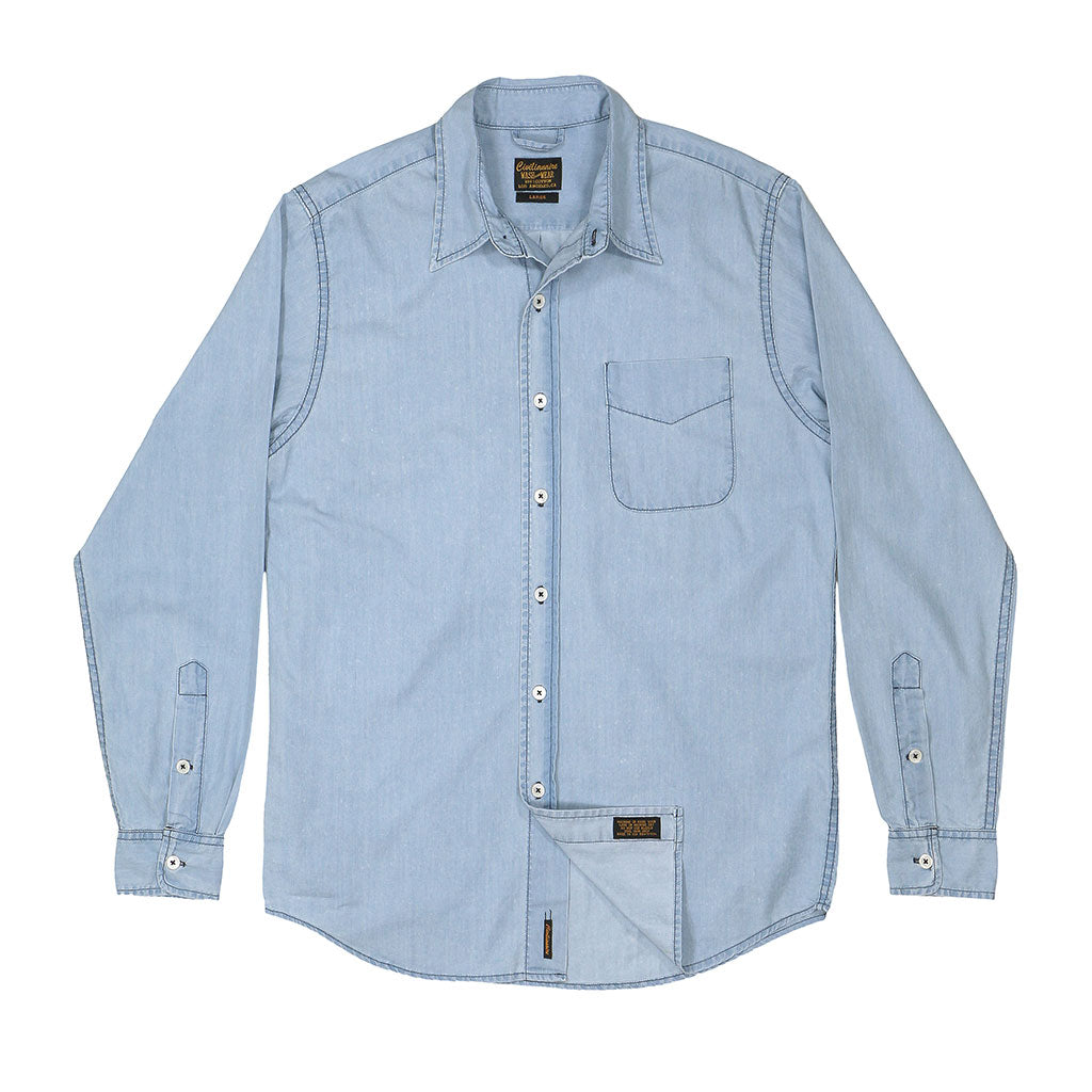 Long Sleeve 1 Pocket Shirt 4 oz. Denim - Indigo Bleach INDB