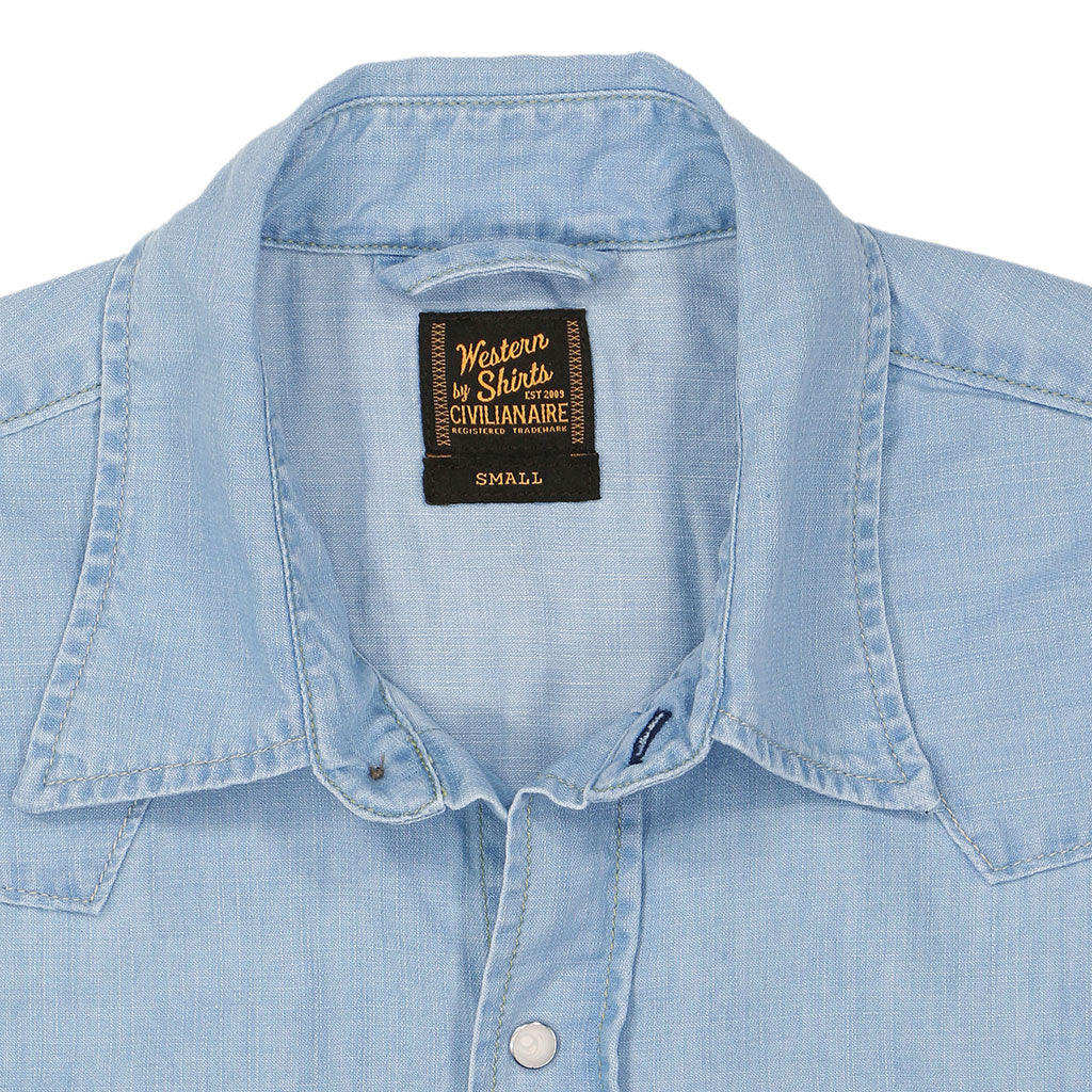 Long Sleeve 2-Pocket Western Shirt 6.5 oz. Chambray  - Indigo Bleach