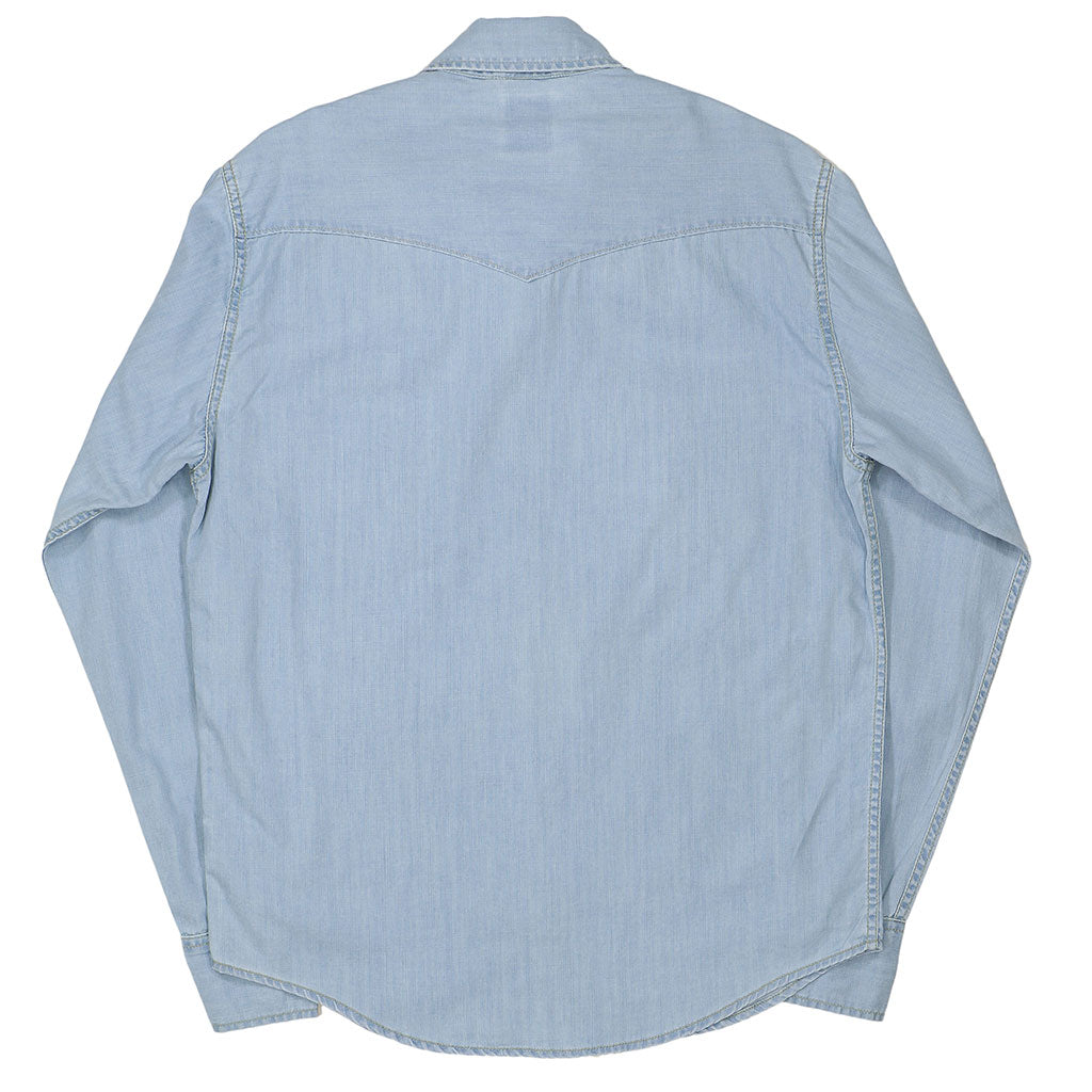 Long Sleeve 2-Pocket Western Shirt 6.5 oz. Chambray  - Indigo Bleach