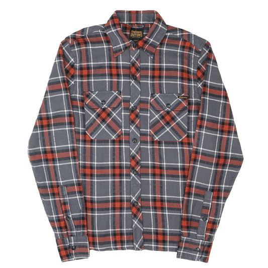 Long Sleeve 2 Notch Flap Pocket Shirt / JAPANESE COTTON Flannel - Gray/Orange