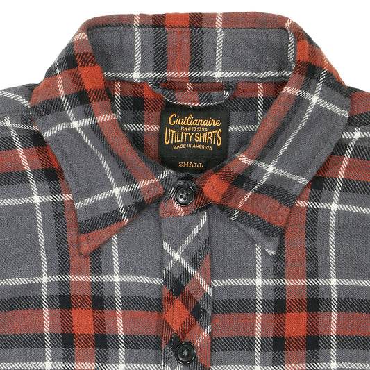 Long Sleeve 2 Notch Flap Pocket Shirt / JAPANESE COTTON Flannel - Gray/Orange