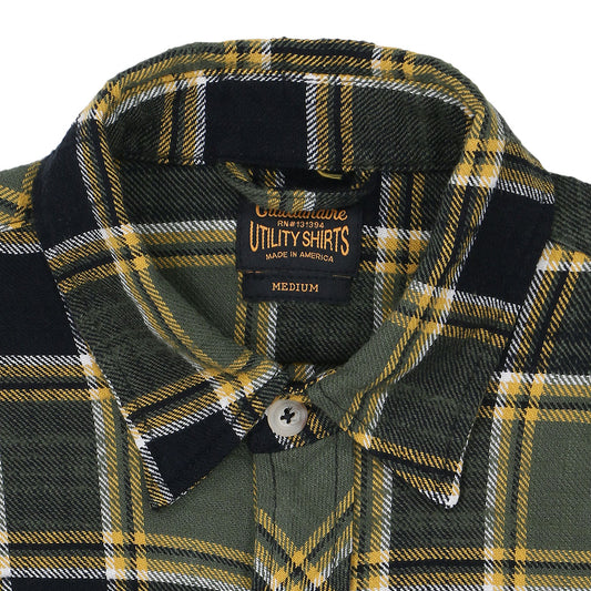 Long Sleeve 2 Notch Flap Pocket Shirt / JAPANESE COTTON Flannel - Green/Yellow