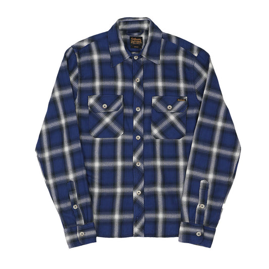 Long Sleeve 2 Notch Flap Pocket Shirt / JAPANESE COTTON Flannel - Blue/Black