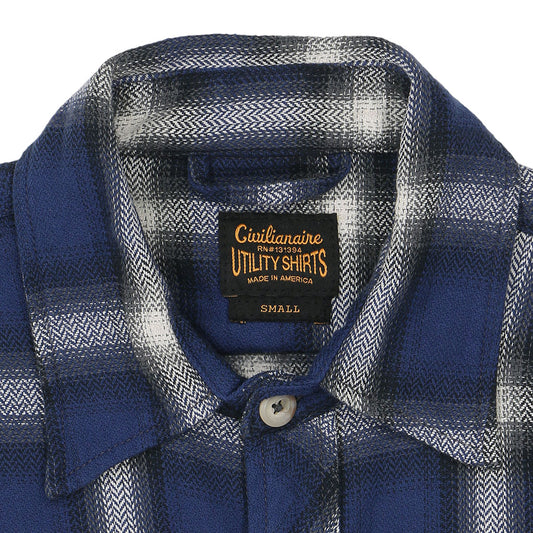 Long Sleeve 2 Notch Flap Pocket Shirt / JAPANESE COTTON Flannel - Blue/Black