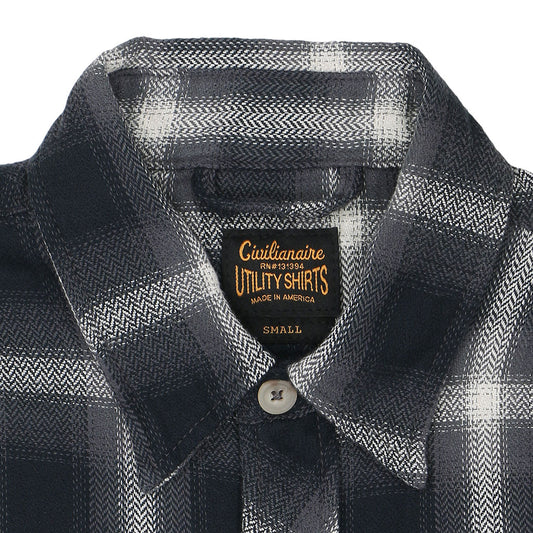 Long Sleeve 2 Notch Flap Pocket Shirt / JAPANESE COTTON Flannel - Gray/Black