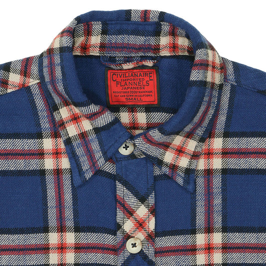 Long Sleeve 2 Notch Flap Pocket Shirt / JAPANESE COTTON Flannel - Blue/White