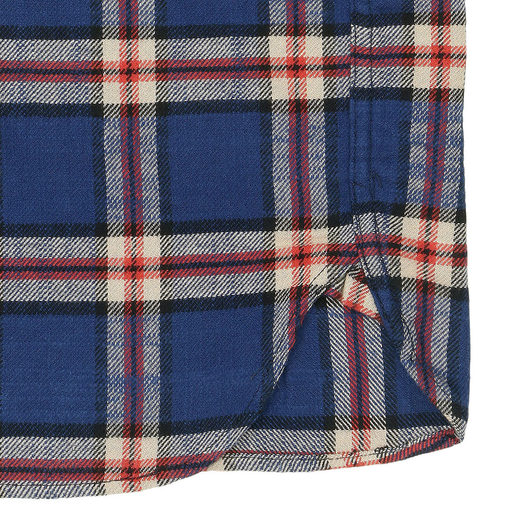 Long Sleeve 2 Notch Flap Pocket Shirt / JAPANESE COTTON Flannel - Blue/White