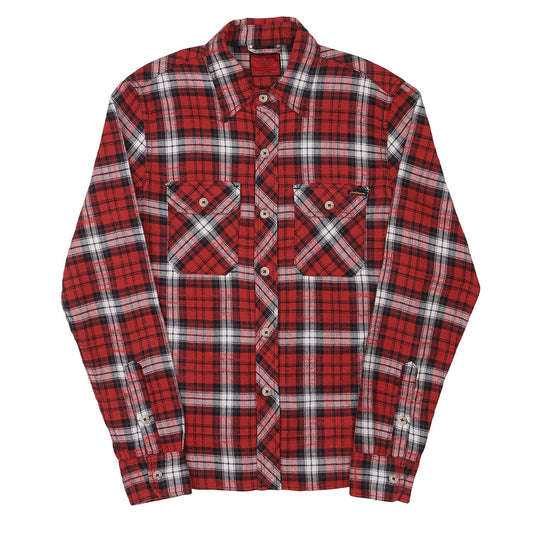 Long Sleeve 2 Notch Flap Pocket Shirt / JAPANESE COTTON Flannel - Red/White