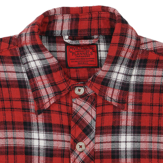 Long Sleeve 2 Notch Flap Pocket Shirt / JAPANESE COTTON Flannel - Red/White