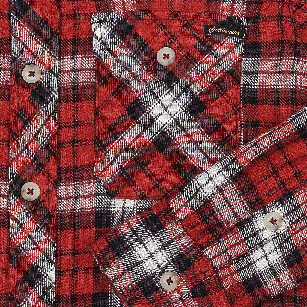Long Sleeve 2 Notch Flap Pocket Shirt / JAPANESE COTTON Flannel - Red/White