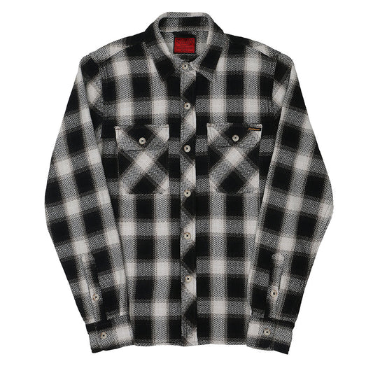 Long Sleeve 2 Notch Flap Pocket Shirt / JAPANESE COTTON Flannel - Black/White