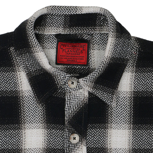 Long Sleeve 2 Notch Flap Pocket Shirt / JAPANESE COTTON Flannel - Black/White