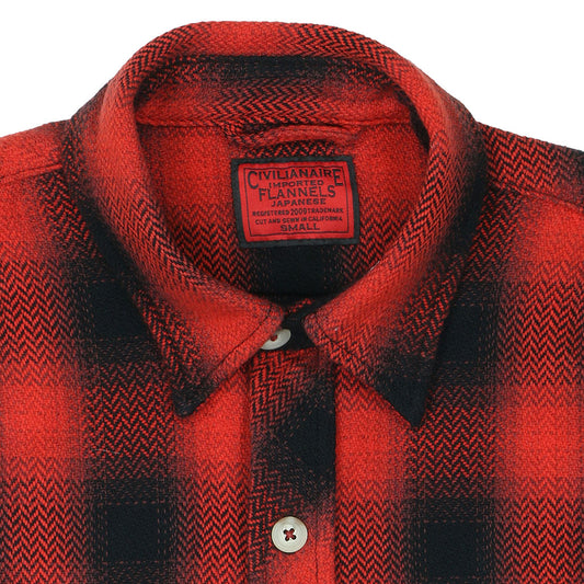 Long Sleeve 2 Notch Flap Pocket Shirt / JAPANESE COTTON Flannel - Red/White