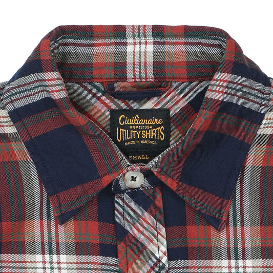 Long Sleeve 2 Notch Flap Pocket Shirt / JAPANESE COTTON Flannel - Blue/Red