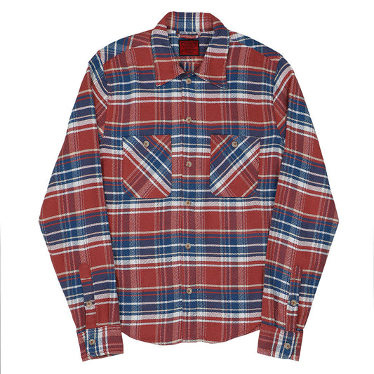Long Sleeve 2 Pocket Shirt / JAPANESE COTTON Flannel - Blue/Orange