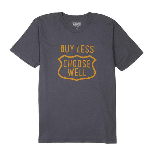 "Buy Less, Choose Well" Short Sleeve Men's Tee - Heather Grey Mouse