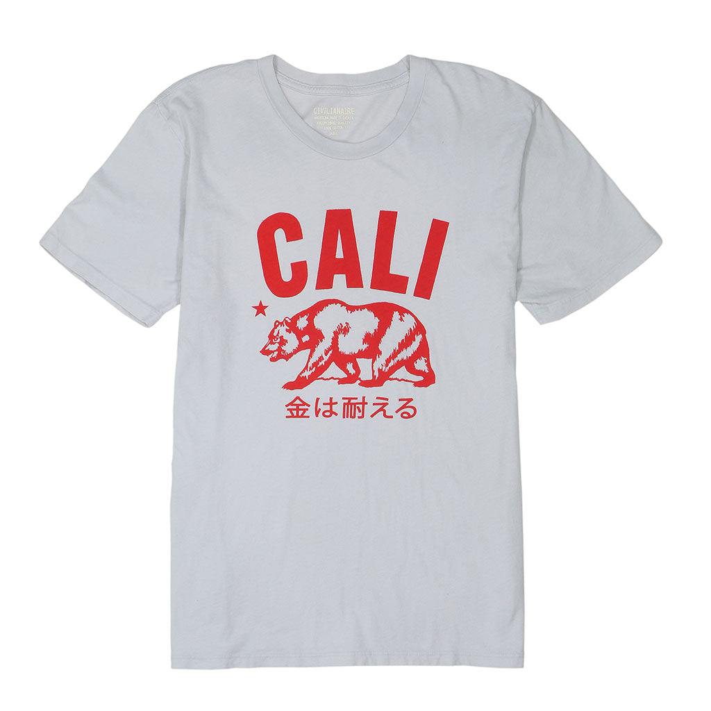 "Don't Mess with Cali" Short Sleeve Mens Crew Neck Tee - Frost/Red