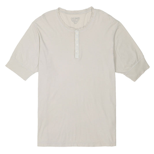 Short Sleeve Banded Henley - 40's Lightweight Cotton - Ash