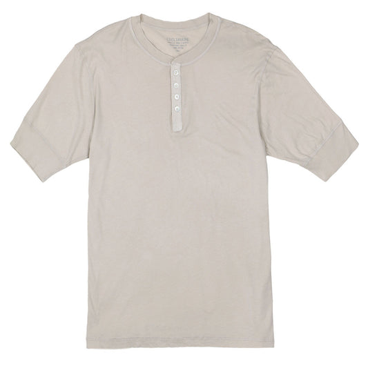 Short Sleeve Banded Henley - 40's Lightweight Cotton - Stone