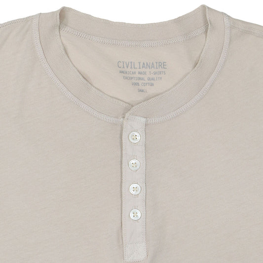 Short Sleeve Banded Henley - 40's Lightweight Cotton - Stone