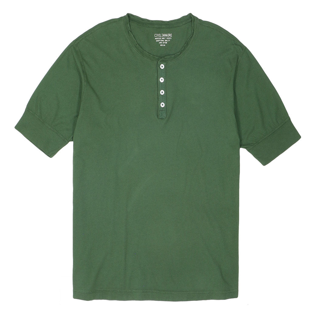 Short Sleeve Banded Henley - 40's Lightweight Cotton - Bottle Green
