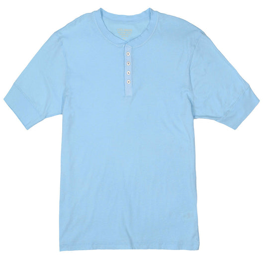 Short Sleeve Banded Henley - 40's Lightweight Cotton - Bright Blue
