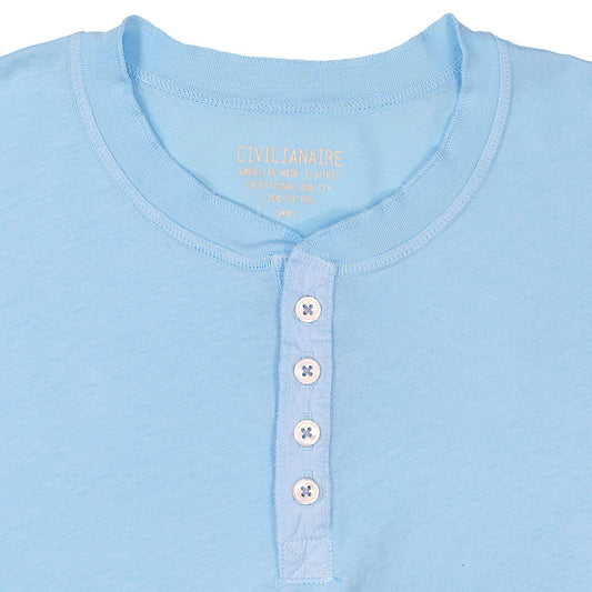 Short Sleeve Banded Henley - 40's Lightweight Cotton - Bright Blue