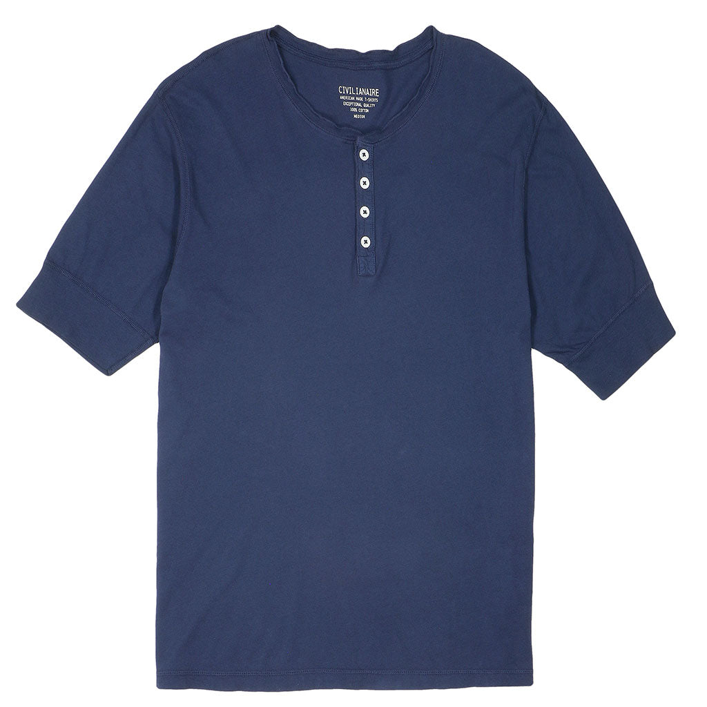 Short Sleeve Banded Henley - 40's Lightweight Cotton - Dark Slate Blue