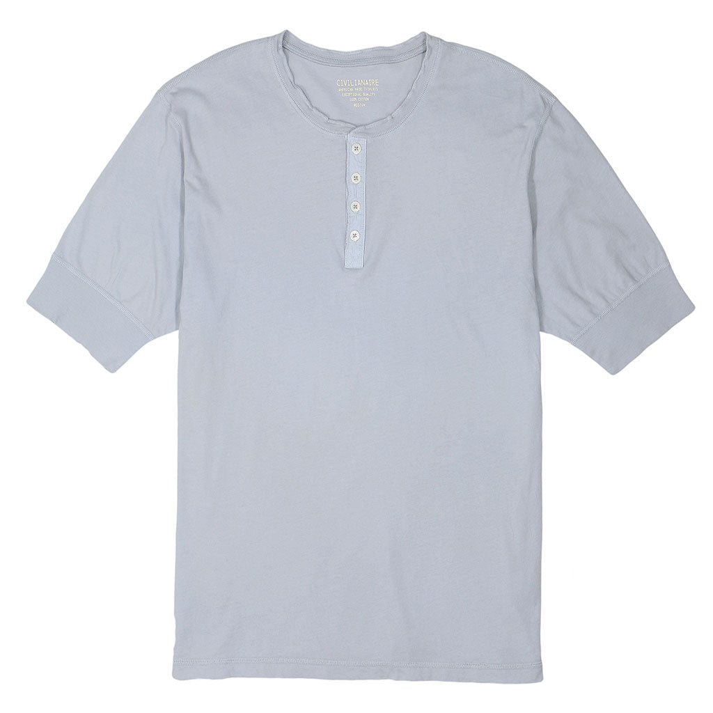 Short Sleeve Banded Henley - 40's Lightweight Cotton - Frost