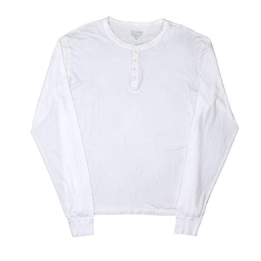 Long Sleeve Cotton Banded Henley - White