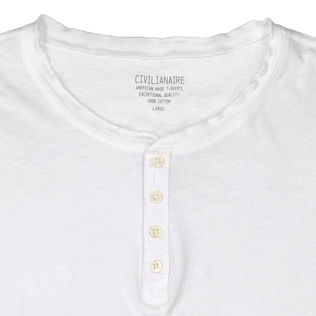 Long Sleeve Cotton Banded Henley - White