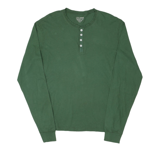 Long Sleeve Cotton Banded Henley - Bottle Green