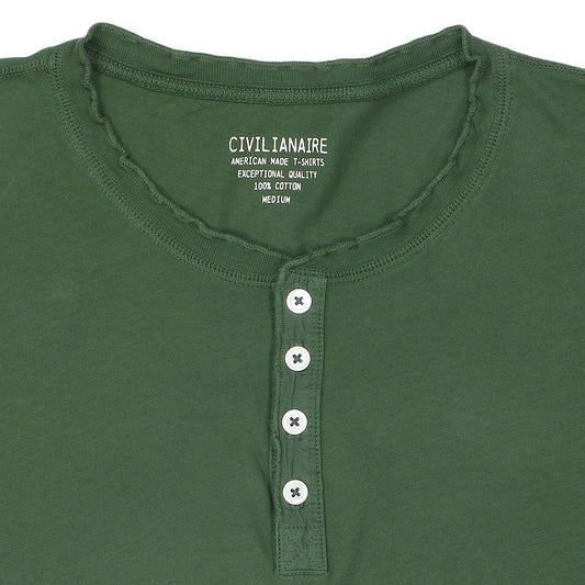 Long Sleeve Cotton Banded Henley - Bottle Green