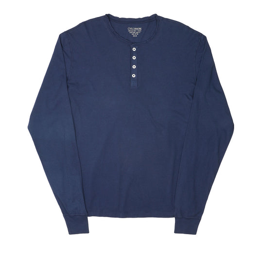 Long Sleeve Cotton Banded Henley - Dark Slate Blue