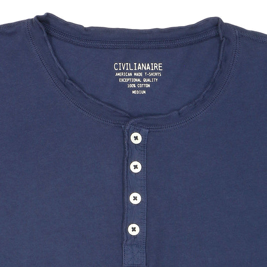 Long Sleeve Cotton Banded Henley - Dark Slate Blue