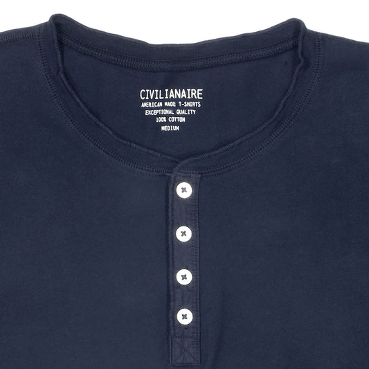 Long Sleeve Cotton Banded Henley - EZ Dark Navy