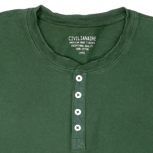 Long Sleeve Heavy Henley - Bottle Green